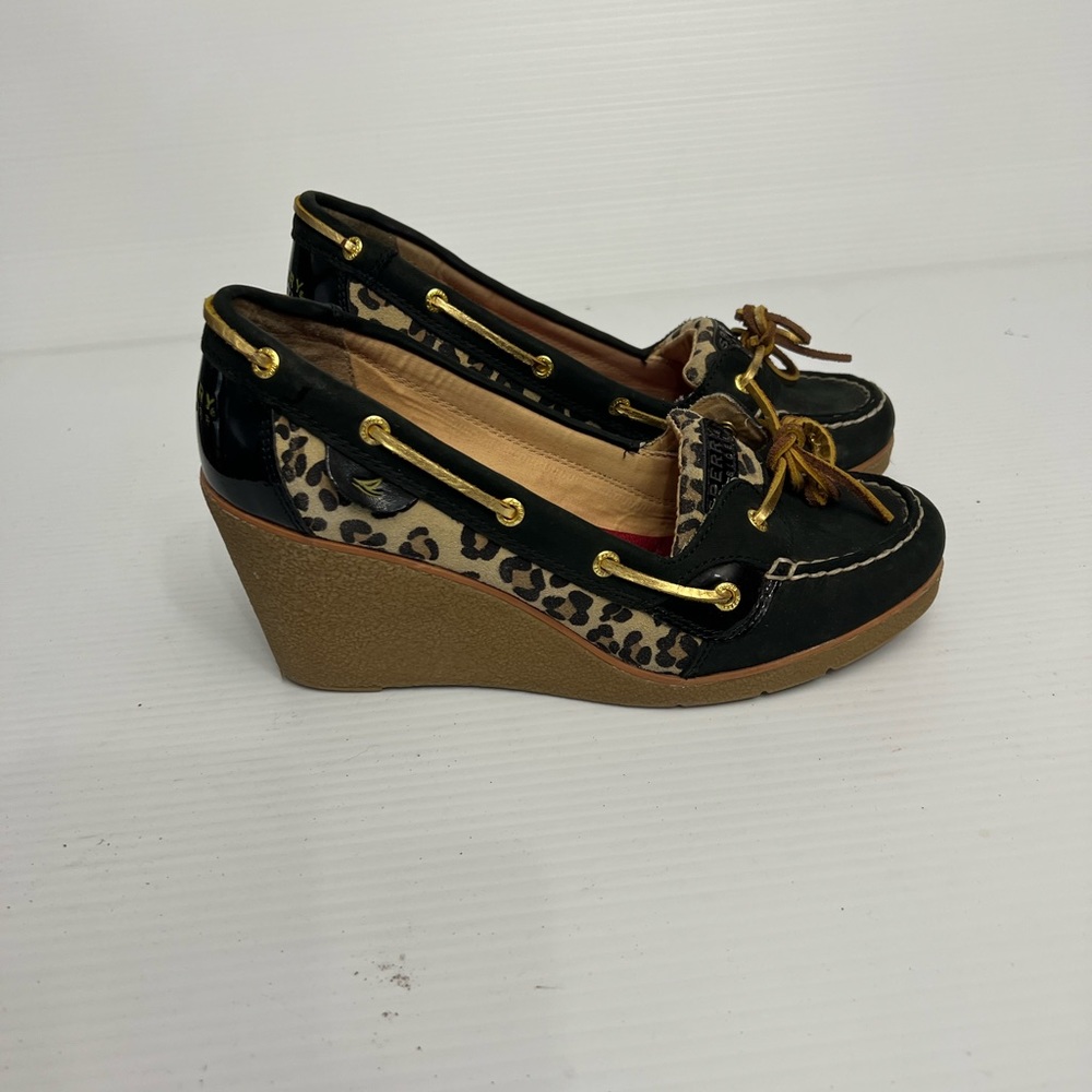 SPERRY Top-Sider Goldfish Wedge Leather Leopard Boat Shoe Sz 10M
